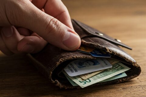 A wallet full of credit cards and cash