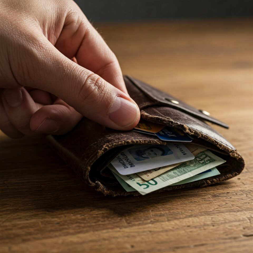 A wallet full of credit cards and cash