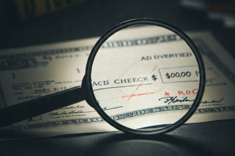 Image illustrating altered check fraud, showing a check with changes to the payee and amount.